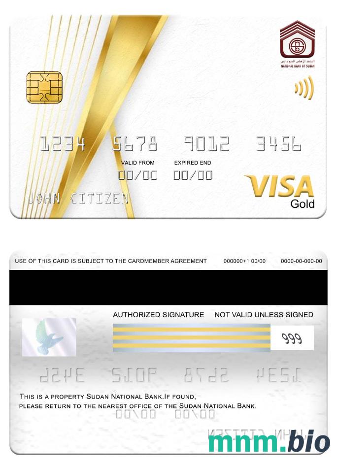 Sudan National Bank visa złoto karta przykład w formacie PSD